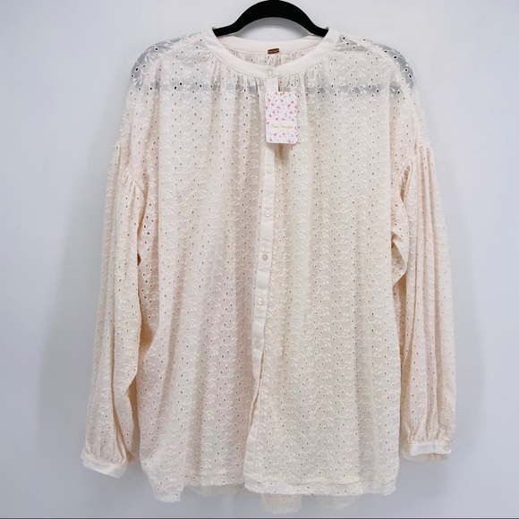 Free People Tops - Free People Ivory Maddison Eyelet Blouse New Large